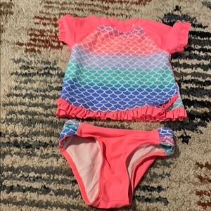 Pink and Blue Mermaid-Scale Swim Rashguards
